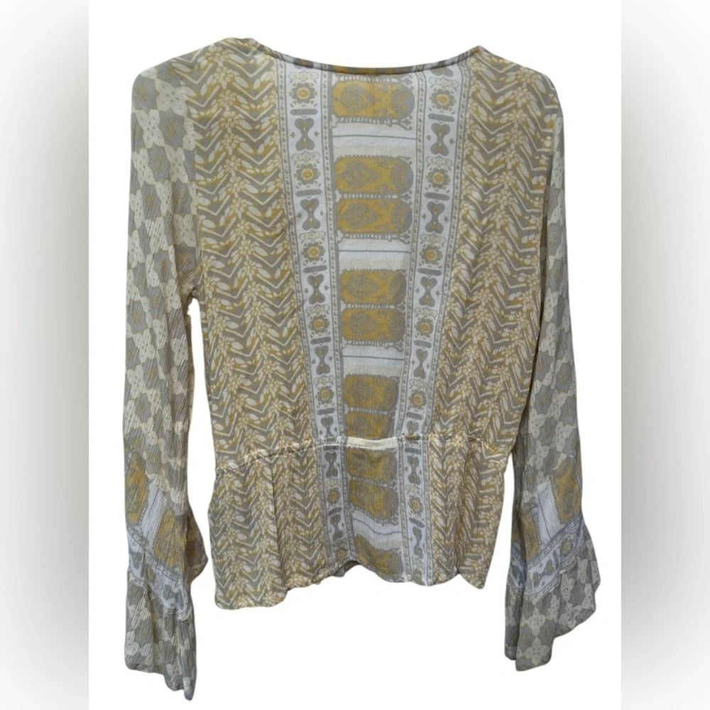 Free People Rosalie Bell Sleeve Faux Wrap Top in Antique Combo
